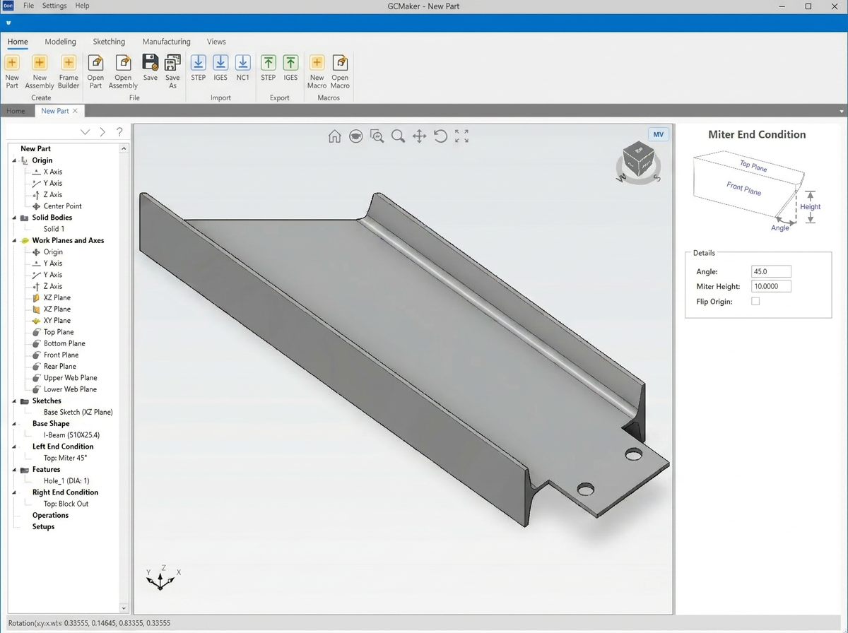 GCmaker End Conditions - Miter End Condition on I-Beam